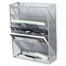 5 Tier Wall File Organizer Vertical Placement Glossy Edges Wall Mount File Holder with Hanging Hole for Office Silver