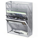 5 Tier Wall File Organizer Vertical Placement Glossy Edges Wall Mount File Holder with Hanging Hole for Office Silver