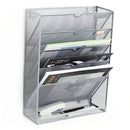 5 Tier Wall File Organizer Vertical Placement Glossy Edges Wall Mount File Holder with Hanging Hole for Office Silver