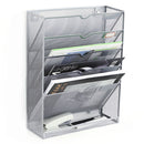 5 Tier Wall File Organizer Vertical Placement Glossy Edges Wall Mount File Holder with Hanging Hole for Office Silver
