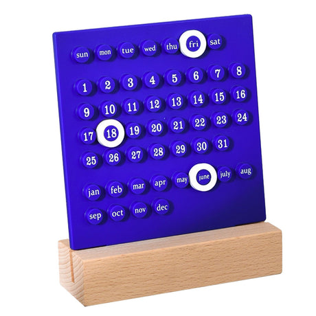 Wooden Kids Calendar DIY Hand Operated Develop Planning Skills Perpetual Calendar for Home Blue