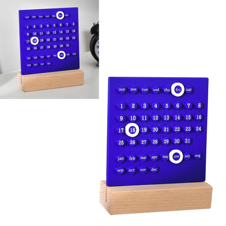 Wooden Kids Calendar DIY Hand Operated Develop Planning Skills Perpetual Calendar for Home Blue
