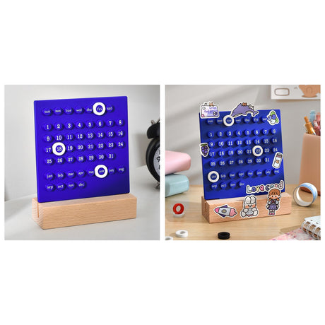 Wooden Kids Calendar DIY Hand Operated Develop Planning Skills Perpetual Calendar for Home Blue