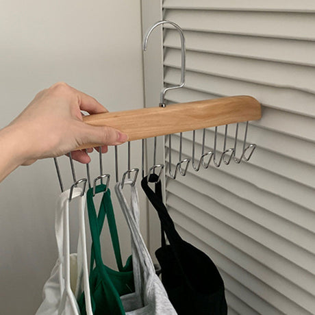 Multifunctional Hanger Punch Free with 8 Hooks Wood and Stainless Steel Cap Holder for Student Dormitory Khaki
