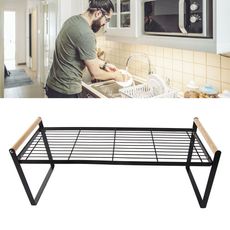 Cabinet Storage Shelf Rack Layered Storage Easy to Install Multifunction Counter Organizer Shelf for Seasoner Bowl Large Black