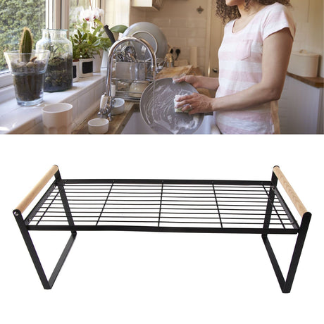 Cabinet Storage Shelf Rack Layered Storage Easy to Install Multifunction Counter Organizer Shelf for Seasoner Bowl Large Black