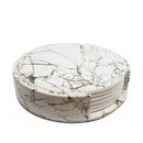 7PCS Drink Coaster Reversible Leather Round Platinum Marble Appearance 10cm Cup Mat for Home