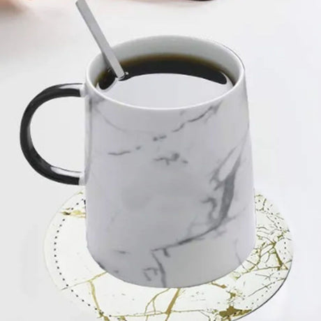 7PCS Drink Coaster Reversible Leather Round Platinum Marble Appearance 10cm Cup Mat for Home