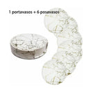 7PCS Drink Coaster Reversible Leather Round Platinum Marble Appearance 10cm Cup Mat for Home
