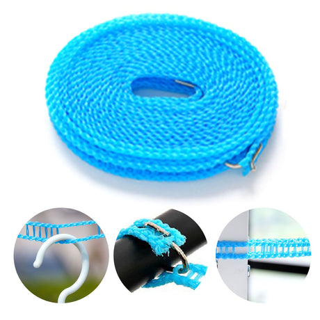 Clothesline 8 Meters Windproof Stable Load Bearing Nylon Material Punch Free Installation Laundry Rope for Indoor Outdoor Blue