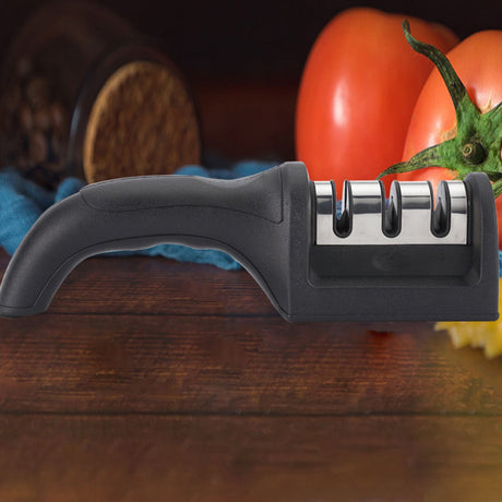 Knife Sharpener 3 Slot Kitchen Knives Sharpen Blade Sharpening Tool for Home Kitchen Black