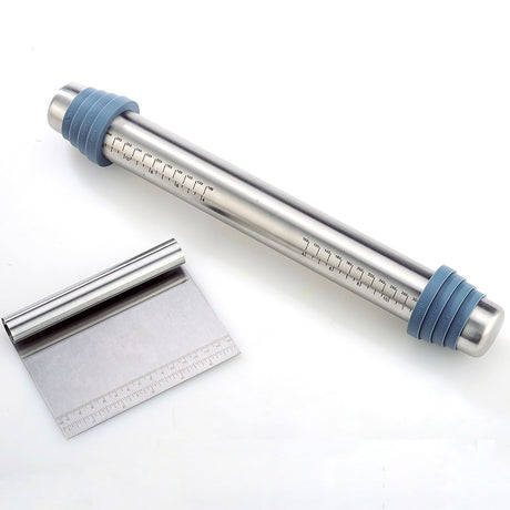 Adjustable Thicknes Flour Rolling Pin with Scale Mat Dough Scraper 430 Stainless Steel Cooking Tools Baking Utensils