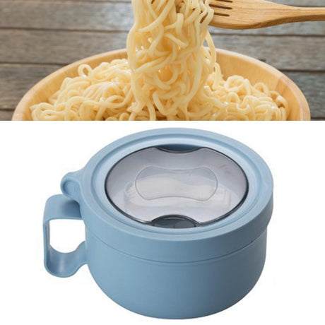 Insulated Bowl Leakage Proof 304 Stainless Steel Interior Thermal Soup Bowl with Handle for Noodle Bento 850ml Blue