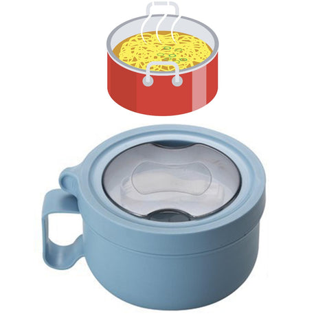 Insulated Bowl Leakage Proof 304 Stainless Steel Interior Thermal Soup Bowl with Handle for Noodle Bento 850ml Blue