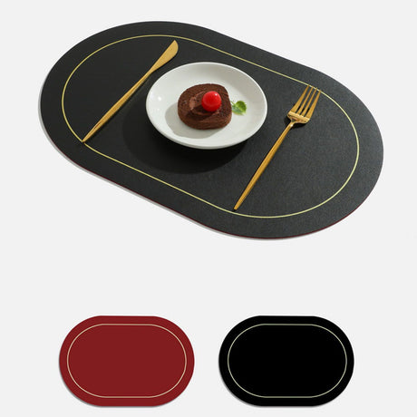 2Pcs Leather Oval Dining Food Mat Oil Proof Insulation Restaurant Table Home Hotel Non Slip Bowl Pad Placemat Black