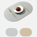 2Pcs Leather Oval Dining Food Mat Oil Proof Insulation Restaurant Table Home Hotel Non Slip Bowl Pad Placemat Light Gray