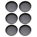 6PCS Removable Bottom Tart Pan Non Stick Coating Carbon Steel Black Quiche Pan for Kitchen