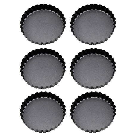 6PCS Removable Bottom Tart Pan Non Stick Coating Carbon Steel Black Quiche Pan for Kitchen