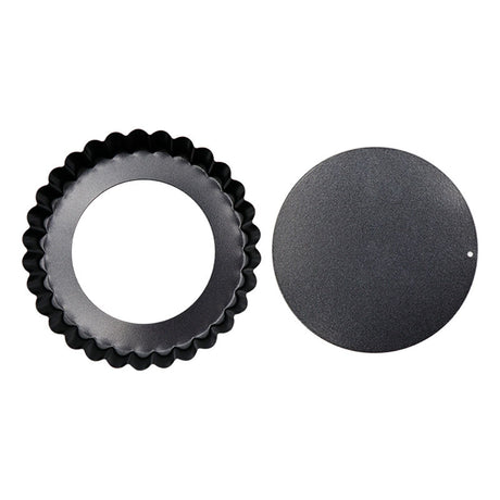 6PCS Removable Bottom Tart Pan Non Stick Coating Carbon Steel Black Quiche Pan for Kitchen