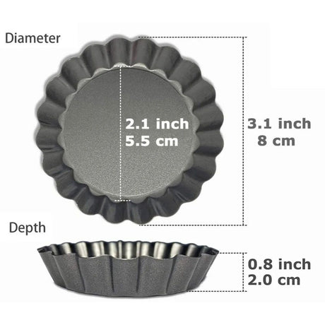 6PCS Removable Bottom Tart Pan Non Stick Coating Carbon Steel Black Quiche Pan for Kitchen