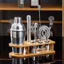 10PCS Home Bartending Kit Stainless Steel with Bamboo Tray Cocktail Mixing Tool Set for DIY Novice 550ML