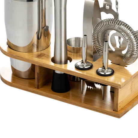 10PCS Home Bartending Kit Stainless Steel with Bamboo Tray Cocktail Mixing Tool Set for DIY Novice 550ML