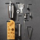 10PCS Home Bartending Kit Stainless Steel with Bamboo Tray Cocktail Mixing Tool Set for DIY Novice 550ML