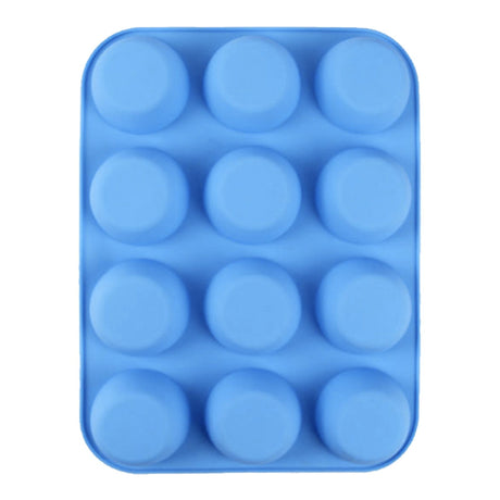 12 Cupcake Pan Soft Silicone Round Shape Easy Release Muffin Pan for Cupcake Muffin Gelatin Soap Candle Blue