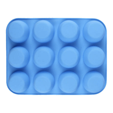 12 Cupcake Pan Soft Silicone Round Shape Easy Release Muffin Pan for Cupcake Muffin Gelatin Soap Candle Blue