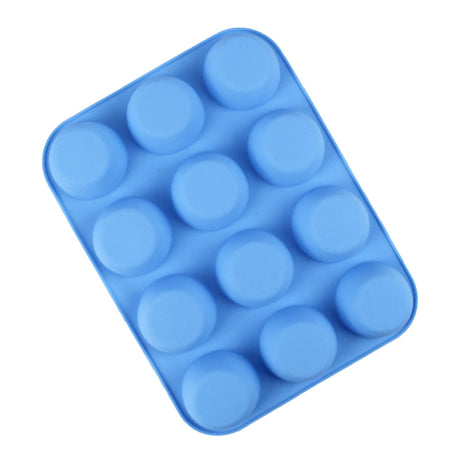 12 Cupcake Pan Soft Silicone Round Shape Easy Release Muffin Pan for Cupcake Muffin Gelatin Soap Candle Blue