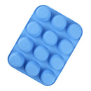 12 Cupcake Pan Soft Silicone Round Shape Easy Release Muffin Pan for Cupcake Muffin Gelatin Soap Candle Blue