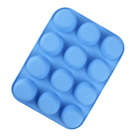 12 Cupcake Pan Soft Silicone Round Shape Easy Release Muffin Pan for Cupcake Muffin Gelatin Soap Candle Blue