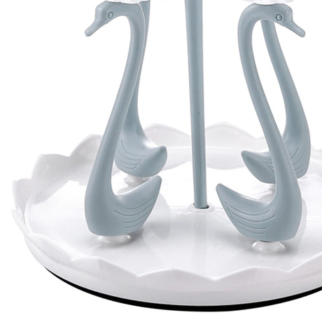 Swan Cup Holder with Rotating Drip Tray Plastic Rotatable Drinking Cup Drainer Stand Rack for Home Kitchen Blue 4 Heads