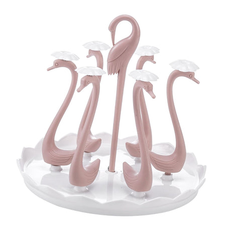 Swan Cup Holder with Rotating Drip Tray Plastic Rotatable Drinking Cup Drainer Stand Rack for Home Kitchen Pink 6 Heads