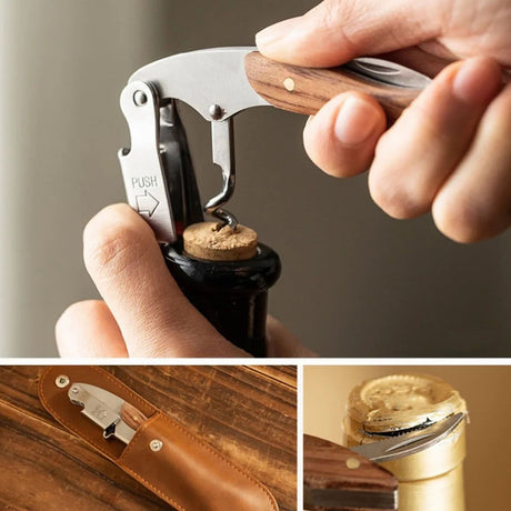 Wine Bottle Opener Corkscrew Stainless Steel Wood Easy Grip Portable Tool for Home