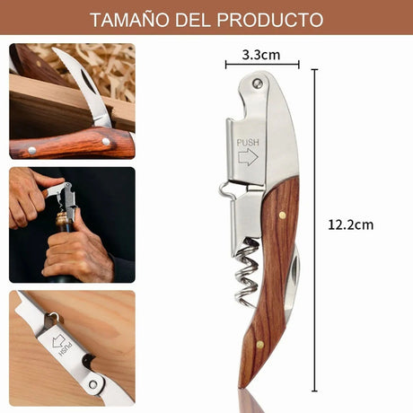 Wine Bottle Opener Corkscrew Stainless Steel Wood Easy Grip Portable Tool for Home
