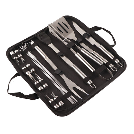 20pcs Barbecue Utensils Food Grade Stainless Steel Skewer Fork Knife BBQ Tool Set for Camping Hiking