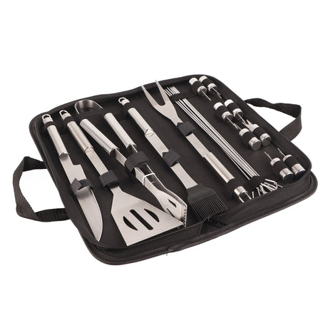 20pcs Barbecue Utensils Food Grade Stainless Steel Skewer Fork Knife BBQ Tool Set for Camping Hiking