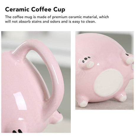 Ceramic Coffee Mug Wide Mouth Piggy Cute Water Cup with Handle for Home Cafe Office Pink