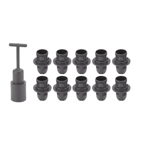 10PCS E14 Lamp Holder ABS with Sleeve High Temperature Resistant Light Socket Base for Home Black