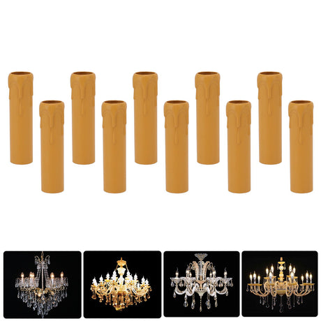 10pcs 4 Inch Candle Covers Sleeves Simulation Vintage Wax Drop Candle Socket Covers for Chandelier Yellow