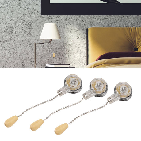 3Pcs Ceiling Fan Lamp Switch Rustproof Replacement Ceiling Light Pull Chain Switch 250V 125V Chrome