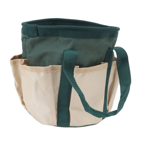 Round Garden Tools Bag 6 Pockets Oxford Cloth Gardening Tool Storage Tote for Men Women Gardener Green with Cream Color