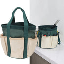 Round Garden Tools Bag 6 Pockets Oxford Cloth Gardening Tool Storage Tote for Men Women Gardener Green with Cream Color
