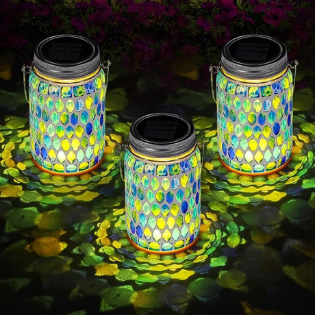 Mosaic Solar Lights Outdoor Hanging Lanterns Waterproof Mosaic Solar Lanterns Outdoor Solar Night Lights Table Lamps Decoration