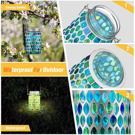 Mosaic Solar Lights Outdoor Hanging Lanterns Waterproof Mosaic Solar Lanterns Outdoor Solar Night Lights Table Lamps Decoration