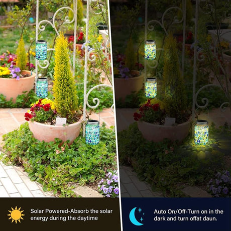 Mosaic Solar Lights Outdoor Hanging Lanterns Waterproof Mosaic Solar Lanterns Outdoor Solar Night Lights Table Lamps Decoration