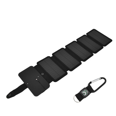 Solar Power Bank Foldable Dual Output Portable Universal Direct Charging Charger for 3 Proof Mobile Power Supply Black 5 Fold