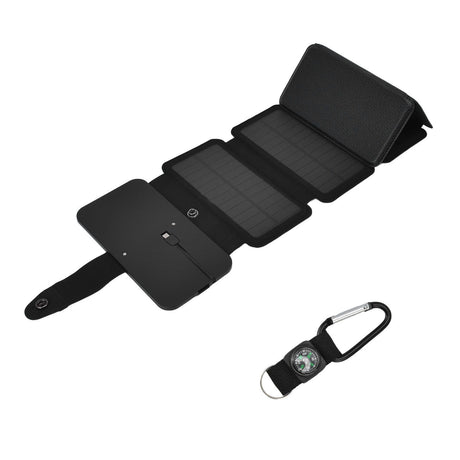 Solar Power Bank Foldable Dual Output Portable Universal Direct Charging Charger for 3 Proof Mobile Power Supply Black 5 Fold
