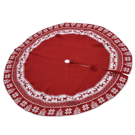 Knitted Christmas Tree Skirt Reusable Xmas Tree Stand Mat Floor Protector Home Party DecorationRed